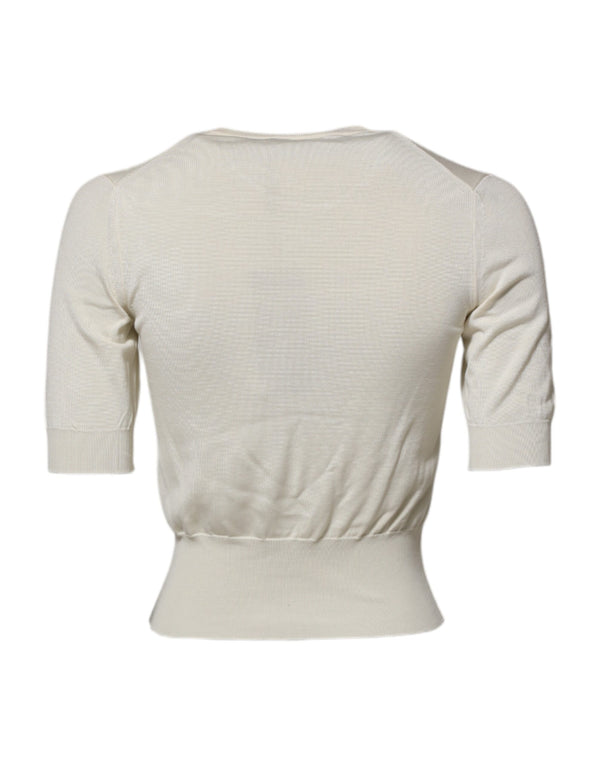 Dolce & Gabbana White Silk Short Sleeves Blouse Pullover Top