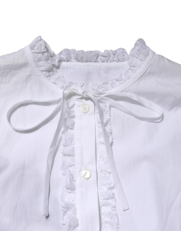 Dolce & Gabbana White Ruffled Lace Embellished Blouse Top