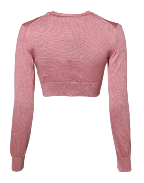 Dolce & Gabbana Pink Silk Cropped Crew Neck Cardigan Sweater