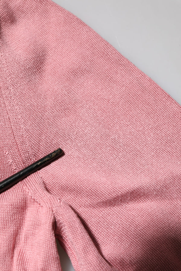 Dolce & Gabbana Pink Silk Cropped Crew Neck Cardigan Sweater