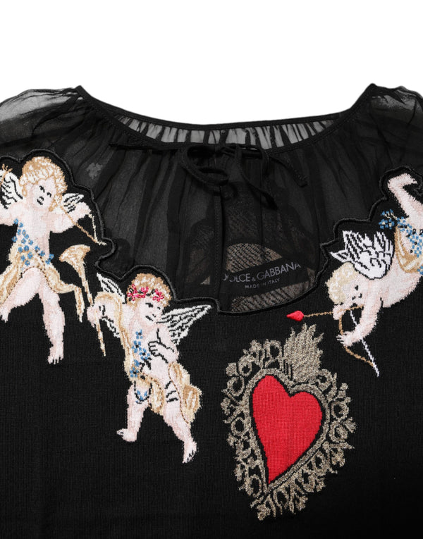 Dolce & Gabbana Black Sacred Heart Embroidered Crewneck Top