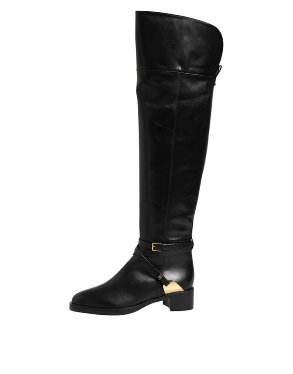 Elisabetta Franchi Black Leather Buckled High Boots Shoes