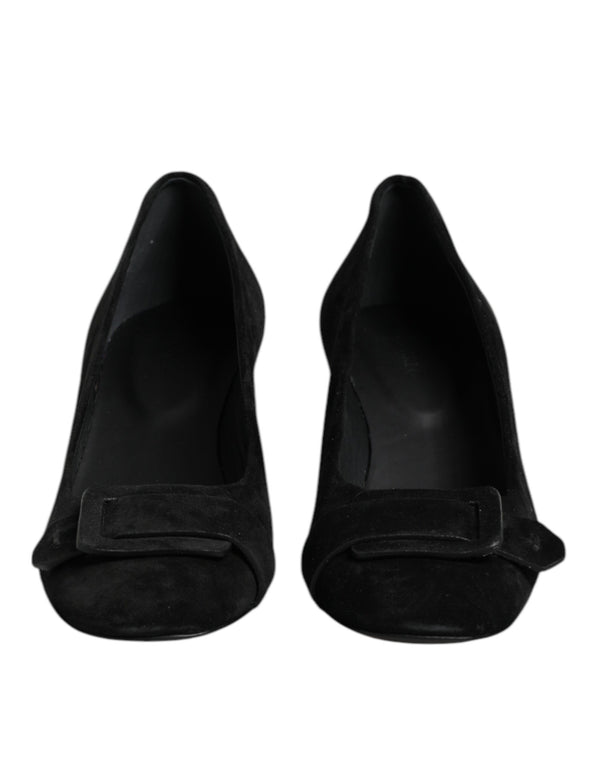 DEL CARLO Black Suede Leather Slip On High Heels Pump Shoes