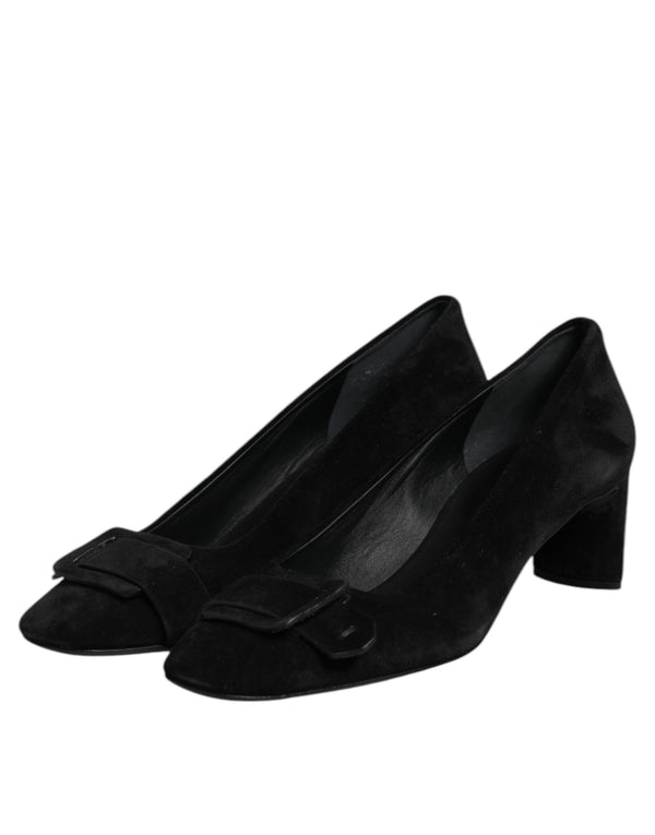 DEL CARLO Black Suede Leather Slip On High Heels Pump Shoes