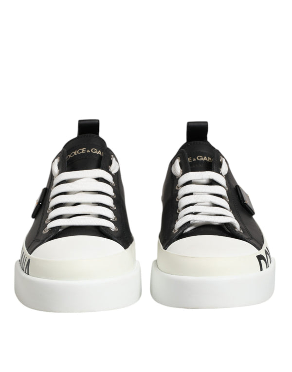 Dolce & Gabbana Black White Leather Low Top Sneakers Shoes