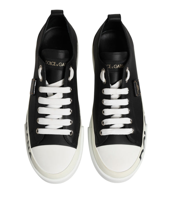 Dolce & Gabbana Black White Leather Low Top Sneakers Shoes
