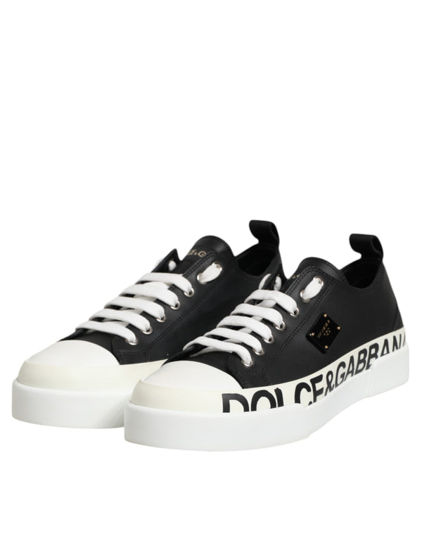 Dolce & Gabbana Black White Leather Low Top Sneakers Shoes