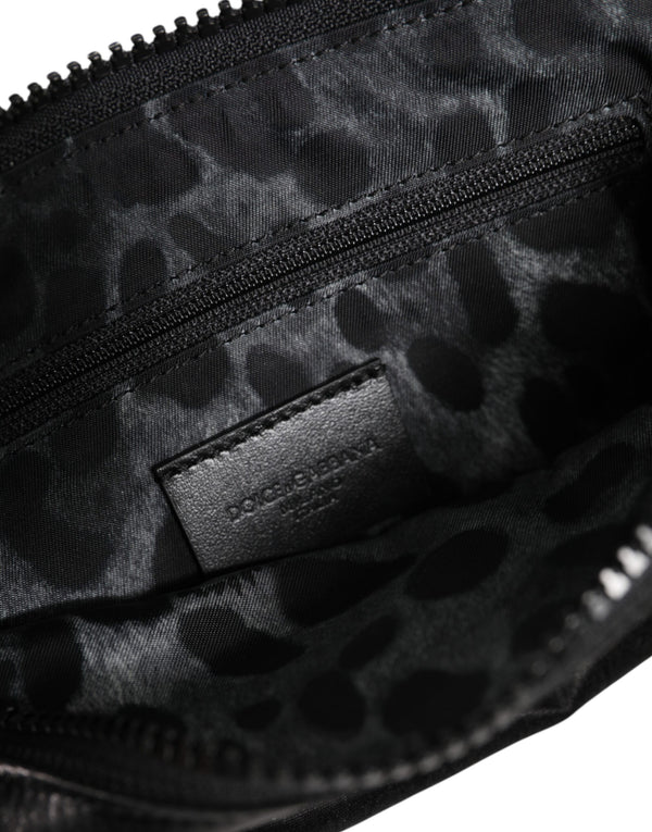 Dolce & Gabbana Black Nylon Logo Plaque Keyring Pouch Clutch Bag