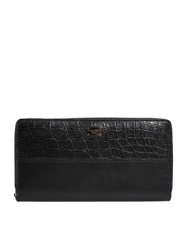 Dolce & Gabbana Black Leather Logo Plaque Zip Around Continental Wallet