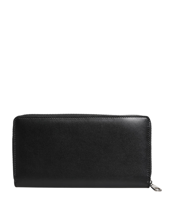 Dolce & Gabbana Black Leather Logo Plaque Zip Around Continental Wallet
