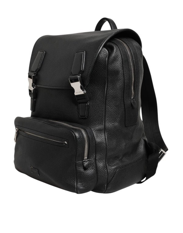 Dolce & Gabbana Black Palermo Backpack Hammered Calfskin Leather Bag