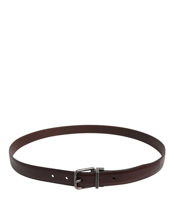 Dolce & Gabbana Brown Classic Silver Metal Logo Buckle Belt