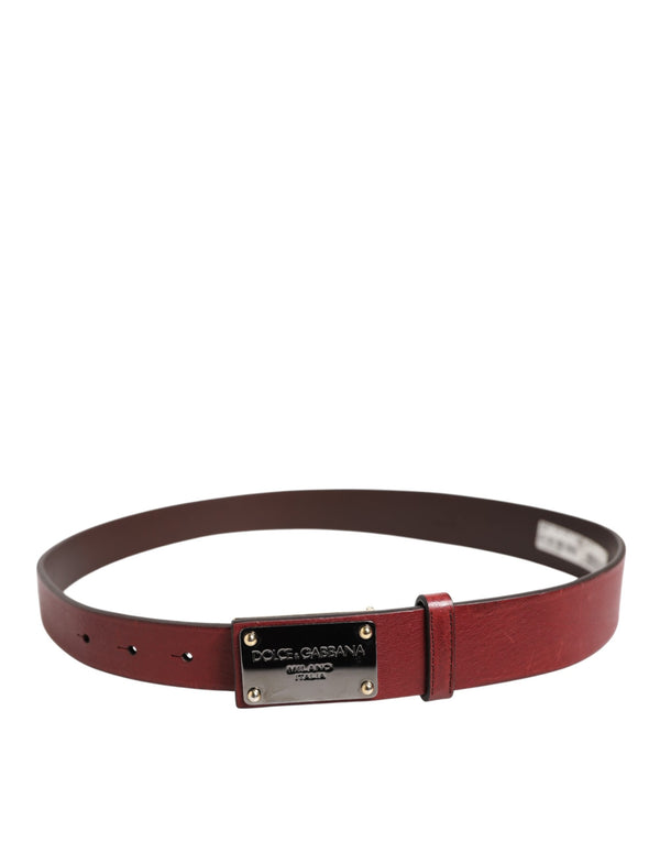Dolce & Gabbana Maroon Classic Leather Metal Logo Buckle Belt