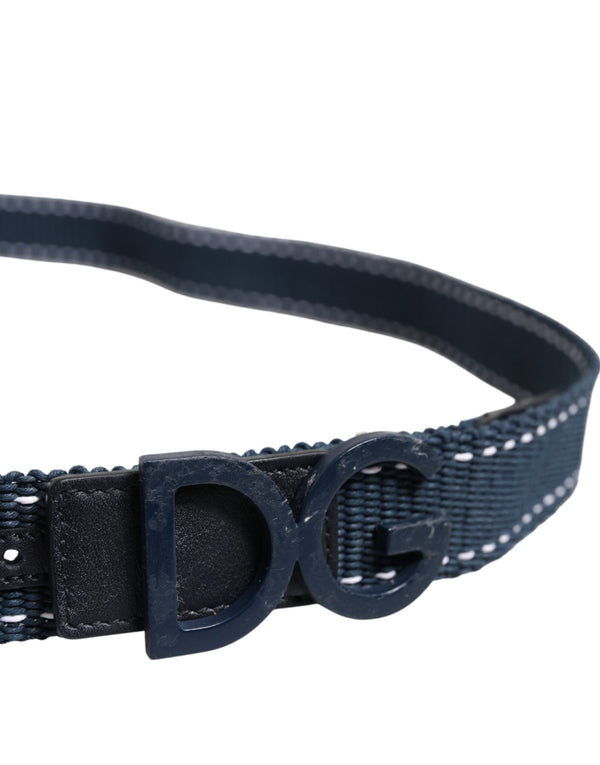 Dolce & Gabbana Blue White Cotton DG Logo Metal Buckle Belt
