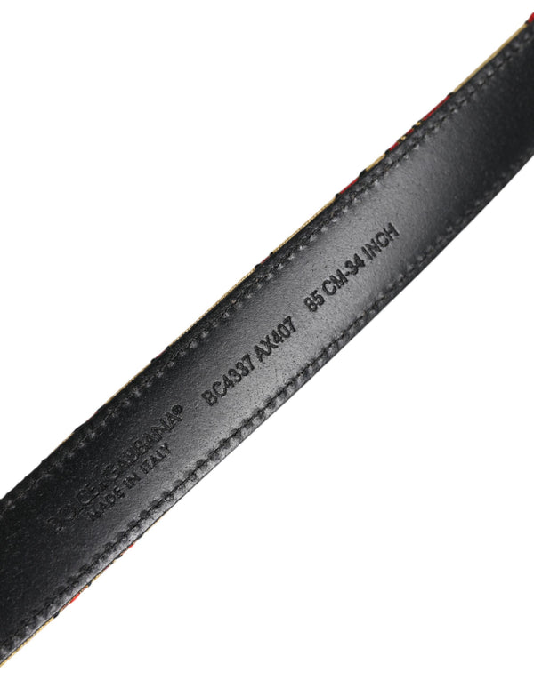 Dolce & Gabbana Gold Floral Jacquard Silver Metal Buckle Belt