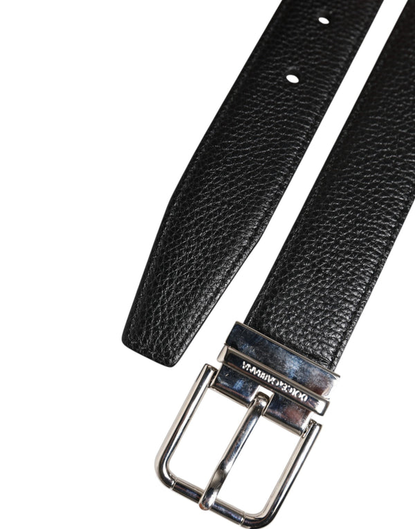 Dolce & Gabbana Black Classic Leather Silver Tone Buckle Belt