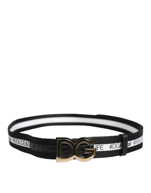 Dolce & Gabbana Black Cotton Gold Tone Metal DG Buckle Belt