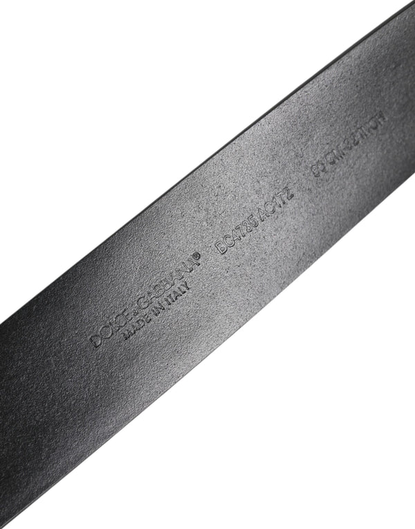 Dolce & Gabbana Black Leather Studded DG Metal Buckle Belt