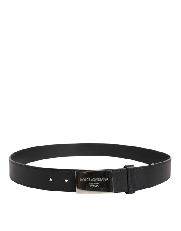 Dolce & Gabbana Black Leather Classic Metal Logo Buckle Belt