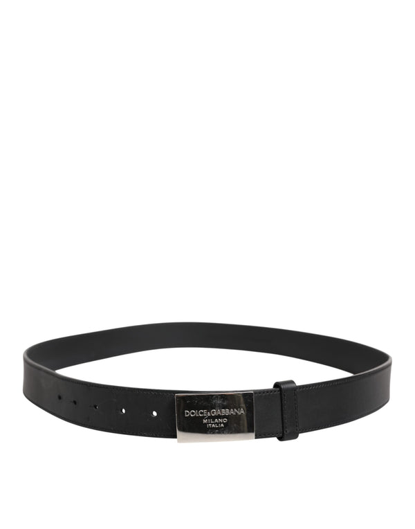 Dolce & Gabbana Black Leather Classic Metal Logo Buckle Belt
