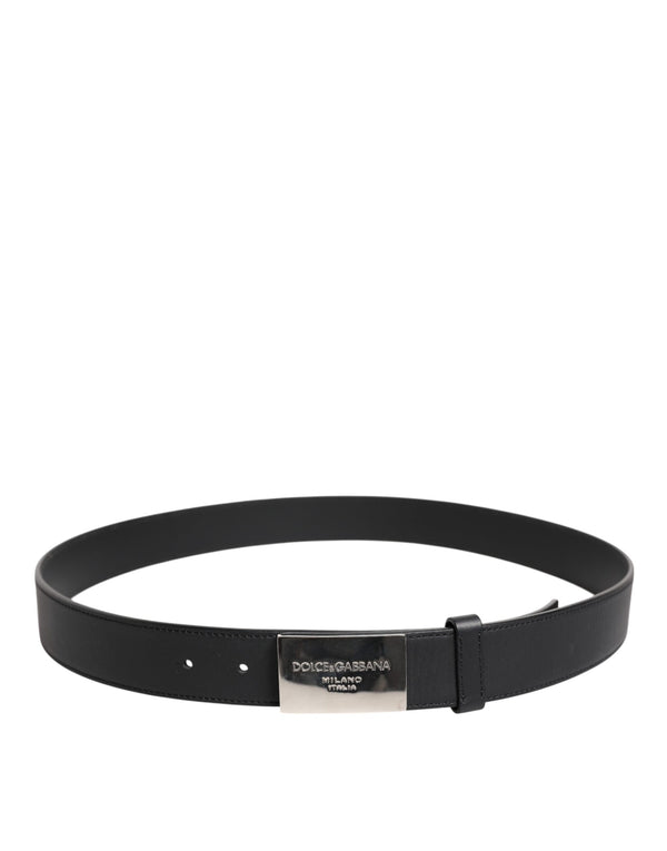 Dolce & Gabbana Black Leather Metal Logo Buckle Belt