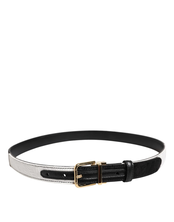 Dolce & Gabbana Black White Patchwork Gold Metal Buckle Belt