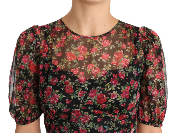 Dolce &amp; Gabbana Black Floral Roses A-linjainen Shift-mekko