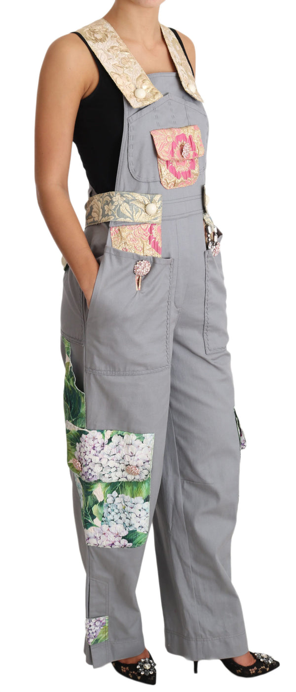 Dolce &amp; Gabbana Grey Overall Farkut Harmaa Denim Crystal Hortensia