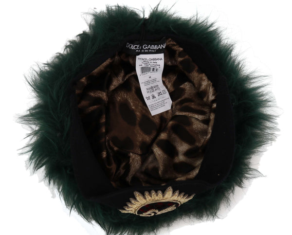 Dolce &amp; Gabbana Green Fur DG -logolla brodeerattu Cloche-hattu