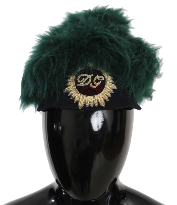 Dolce &amp; Gabbana Green Fur DG -logolla brodeerattu Cloche-hattu