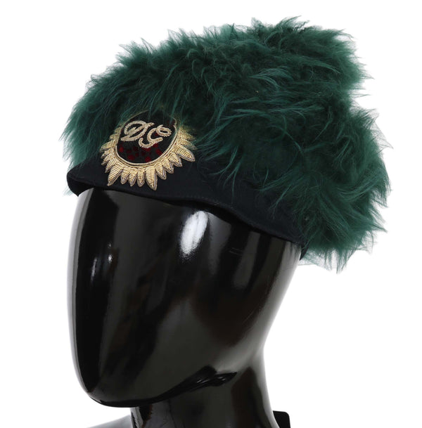 Dolce &amp; Gabbana Green Fur DG -logolla brodeerattu Cloche-hattu