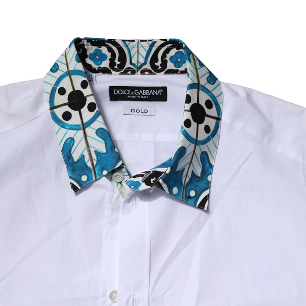 Dolce & Gabbana White Majolica Detailing GOLD Dress Shirt