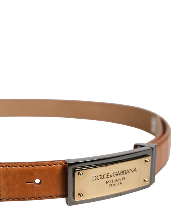 Dolce & Gabbana Browned Off Leather Gold DG Logo Buckle Belt