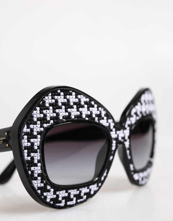 Dolce & Gabbana Black White PIED DE POULE Print Oversized Shades Sunglasses