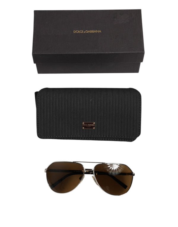 Dolce & Gabbana DG2073 Silver Steel Classic Pilot Brown Lens Sunglasses