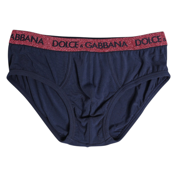 Dolce & Gabbana Blue Red Logo Stretch Regular Brief Underwear