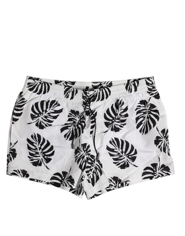 Dolce & Gabbana White Black Print Beachwear Shorts Swimwear