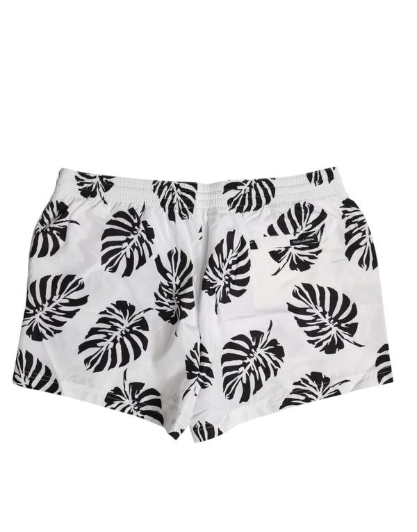 Dolce & Gabbana White Black Print Beachwear Shorts Swimwear