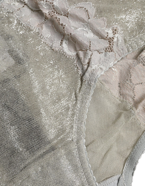 Dolce & Gabbana Gray Cotton Floral Lace High Waist Panty Underwear