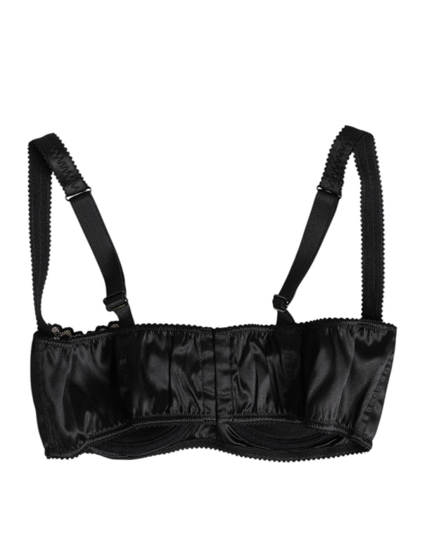 Dolce & Gabbana Black Silk Underwired Balconette Bra Underwear