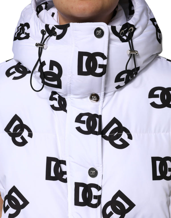 Dolce & Gabbana White Black DG Mania Polyester Puffer Jacket