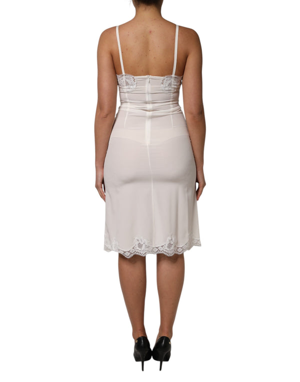 Dolce & Gabbana White Lace Gold DG Logo Silk Dress Sleepwear