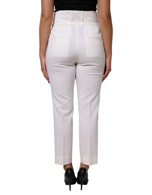 Dolce & Gabbana White Wool High Waist Tapered Pants