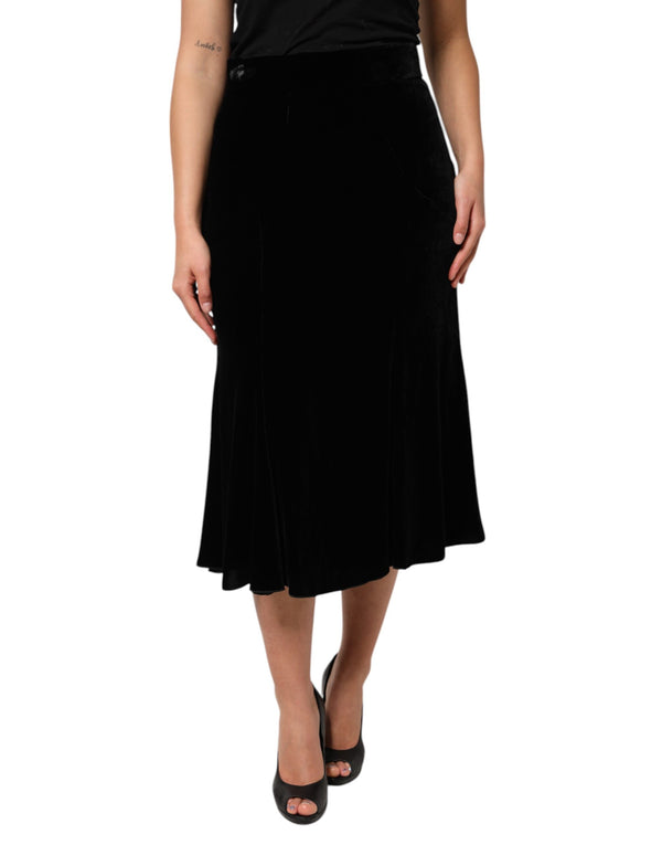 Dolce & Gabbana Black High Waist Fit Flared Midi Skirt