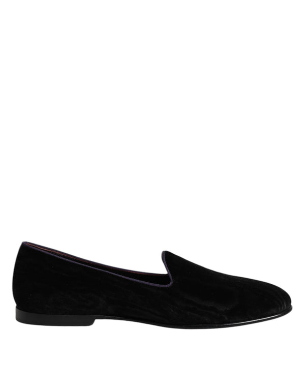 Dolce & Gabbana Black DG Crown Embroidery Loafers Slip On Shoes