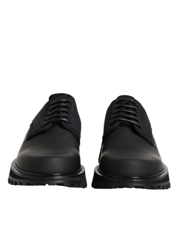 Dolce & Gabbana Black Leather Lace Up Trekking Dress Shoes