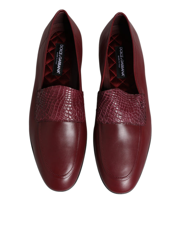 Dolce & Gabbana Burgundy Calfskin Leather Formal Slip On Shoes