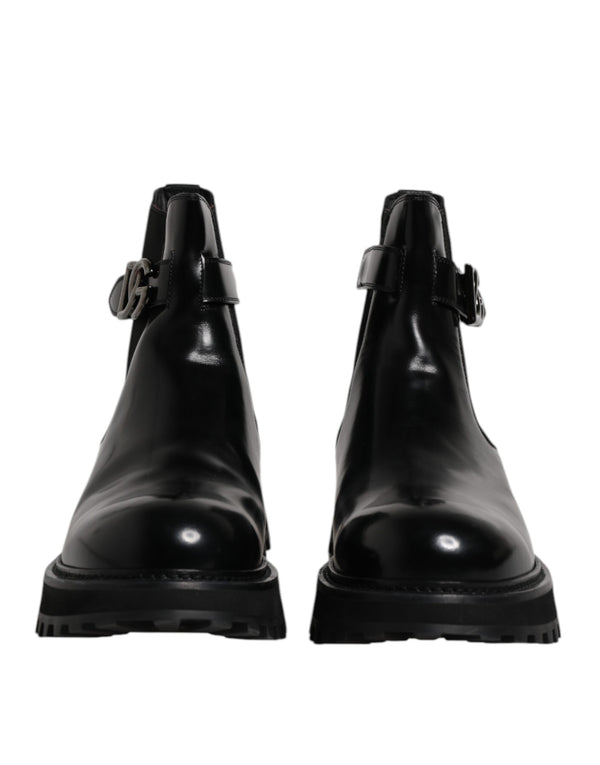 Dolce & Gabbana Black Belted DG Logo Men Chelsea Boots Shoes