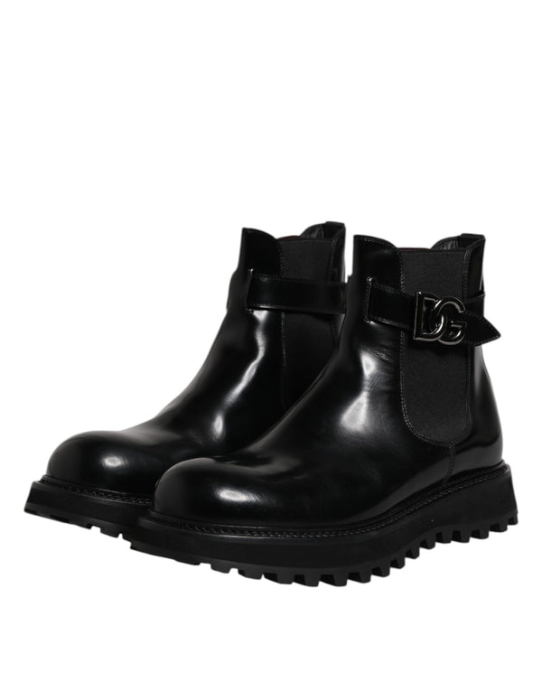 Dolce & Gabbana Black Belted DG Logo Men Chelsea Boots Shoes