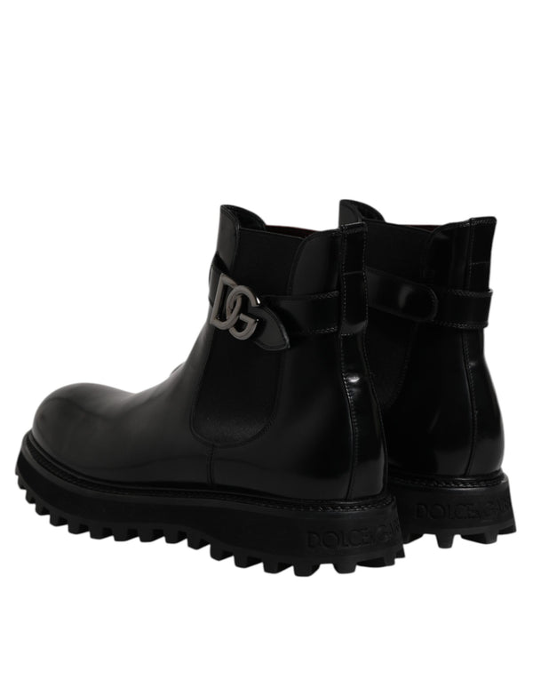 Dolce & Gabbana Black Belted DG Logo Men Chelsea Boots Shoes